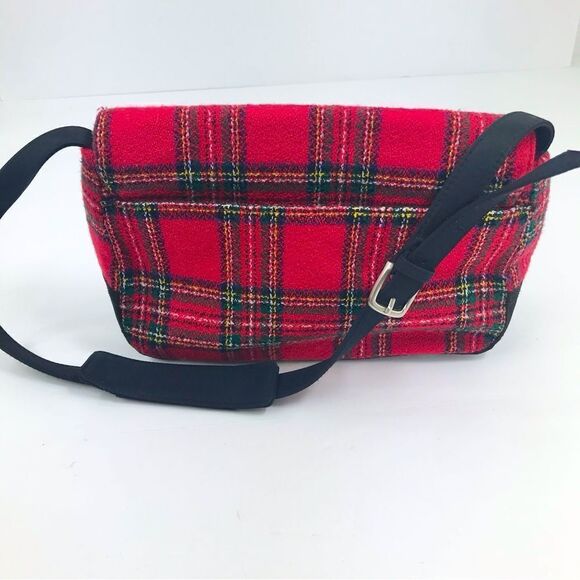 Ego Red and Black Plaid Wool Flap Front Holiday Mini Shoulder Bag - Picture 3 of 16